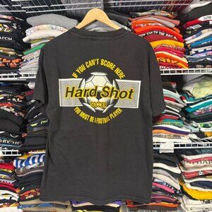 Vintage hard shot soccer Hard Rock Cafe parody t shirt black L
